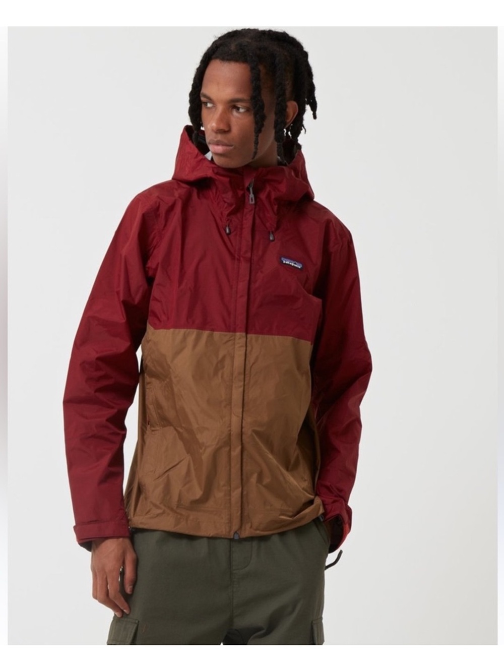 Patagonia Men's H2No Two-Tone Maroon & Brown Hooded Rain Jacket